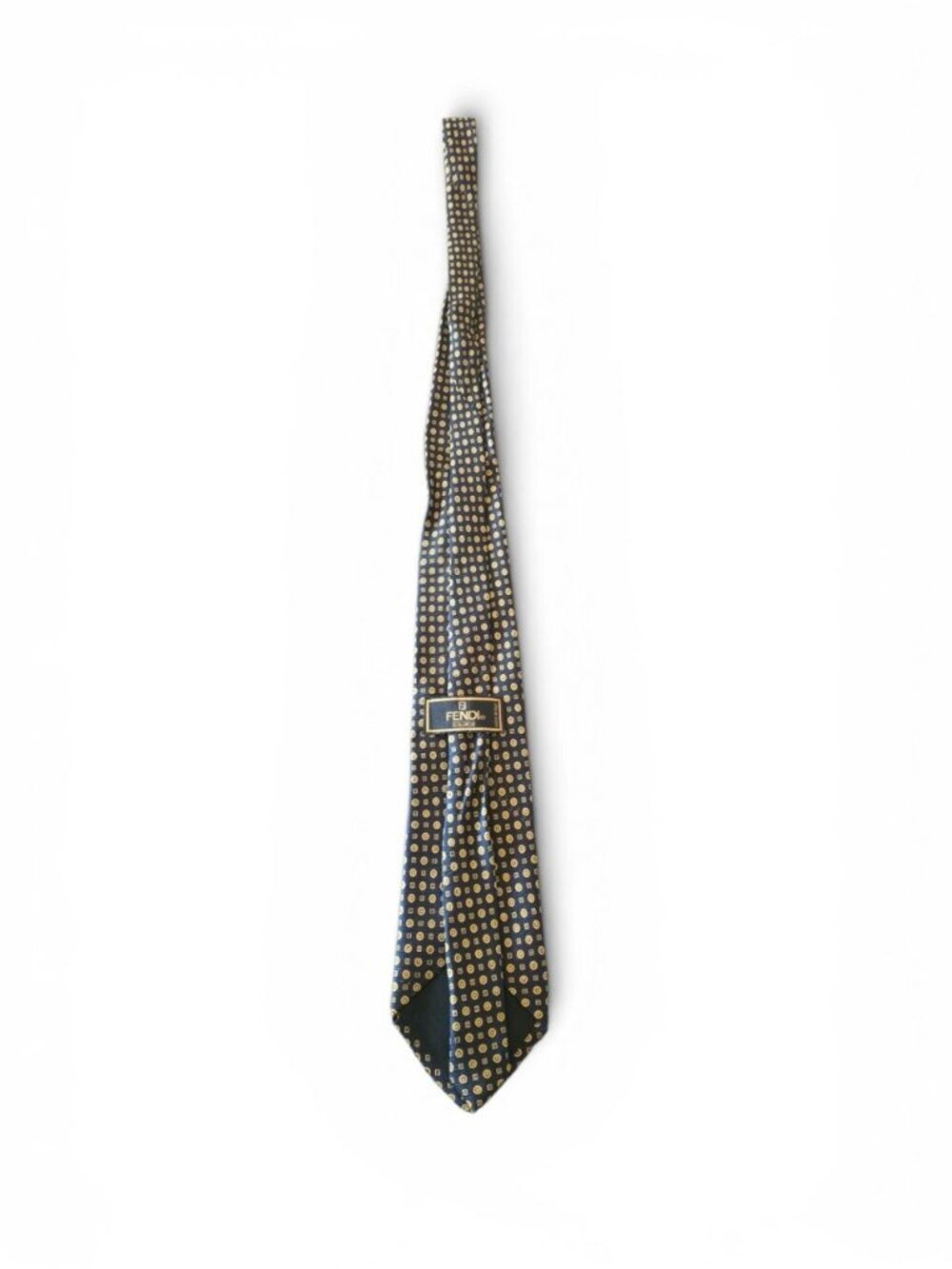 Fendi Cravatte Silk Tie Black Yellow Geometric Medallion Italy Designer Necktie - Picture 16 of 16